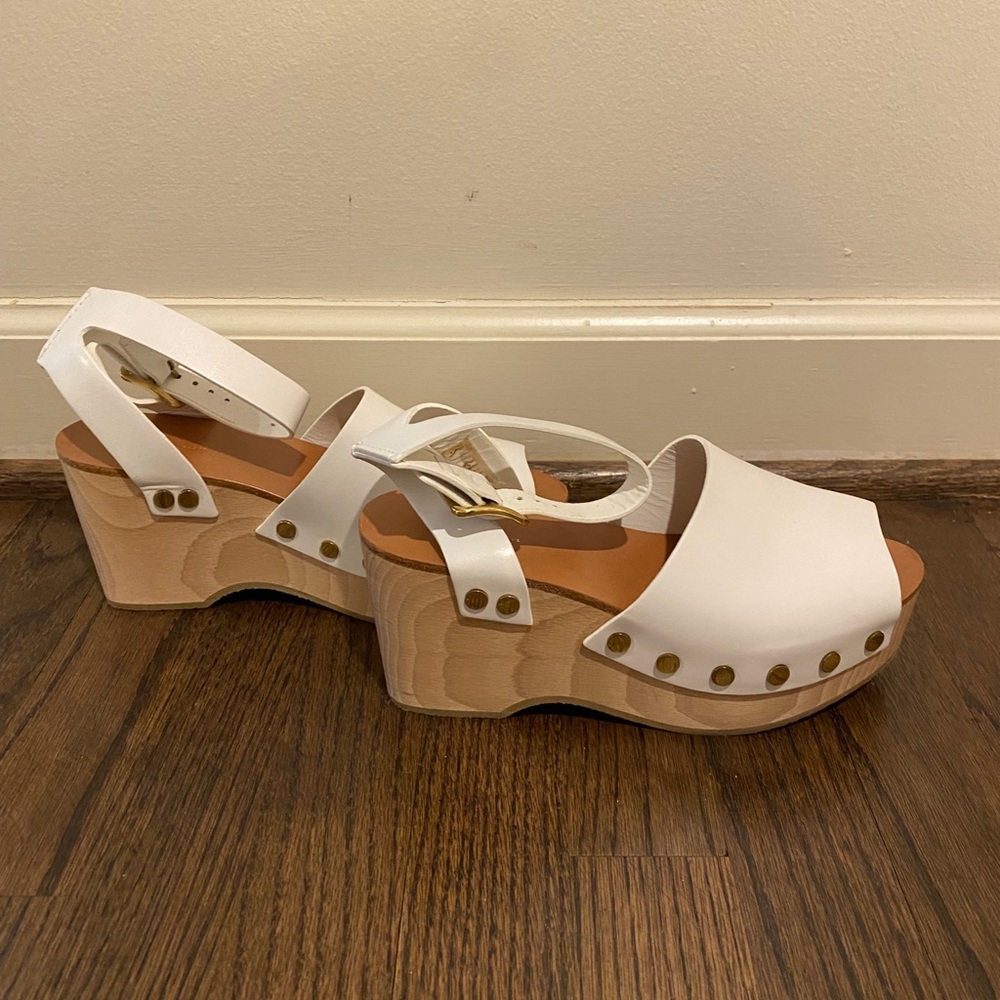 Celine White Leather Platform Sandals - Picture 6 of 10